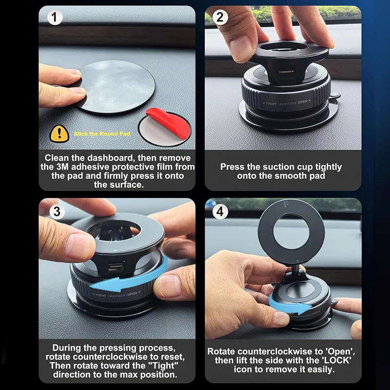 Car Phone Magnetic Stand Mechanical Vacuum Suction Cup Rotate 360°