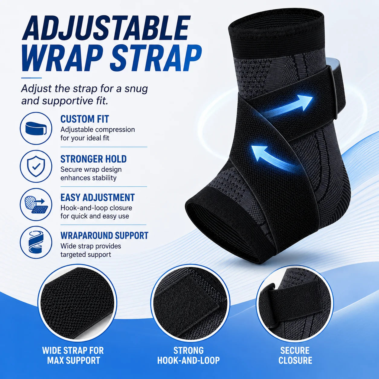Adjustable Ankle Support Brace Compression Sleeve Wrap Strap