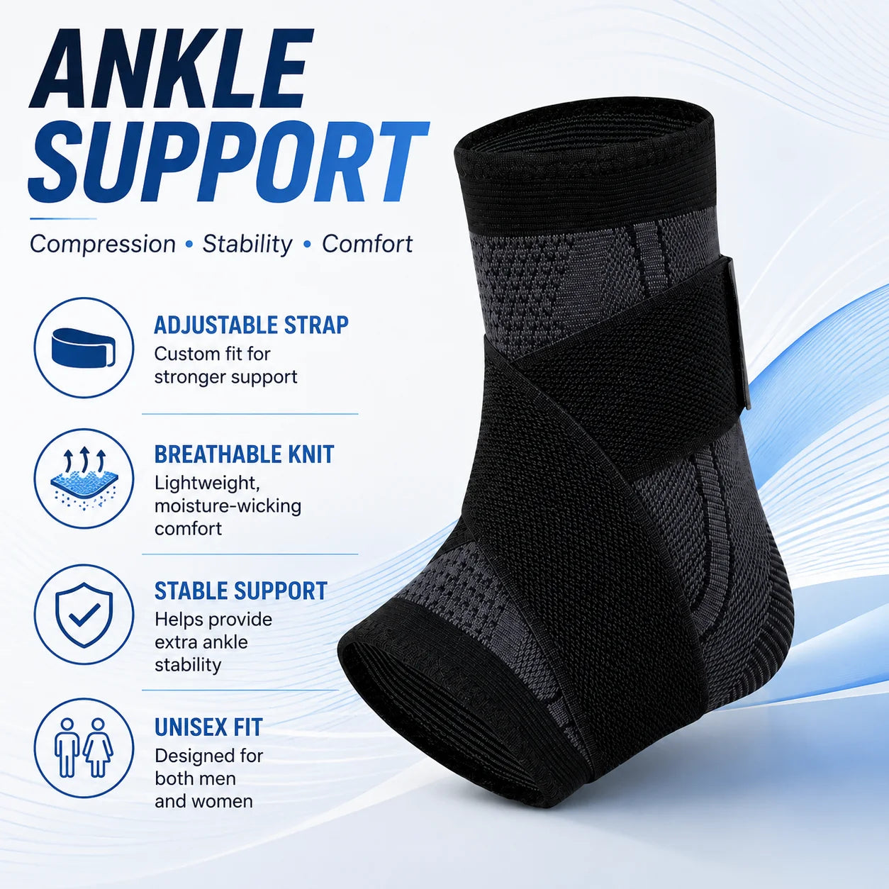Adjustable Ankle Support Brace Compression Sleeve Wrap Strap