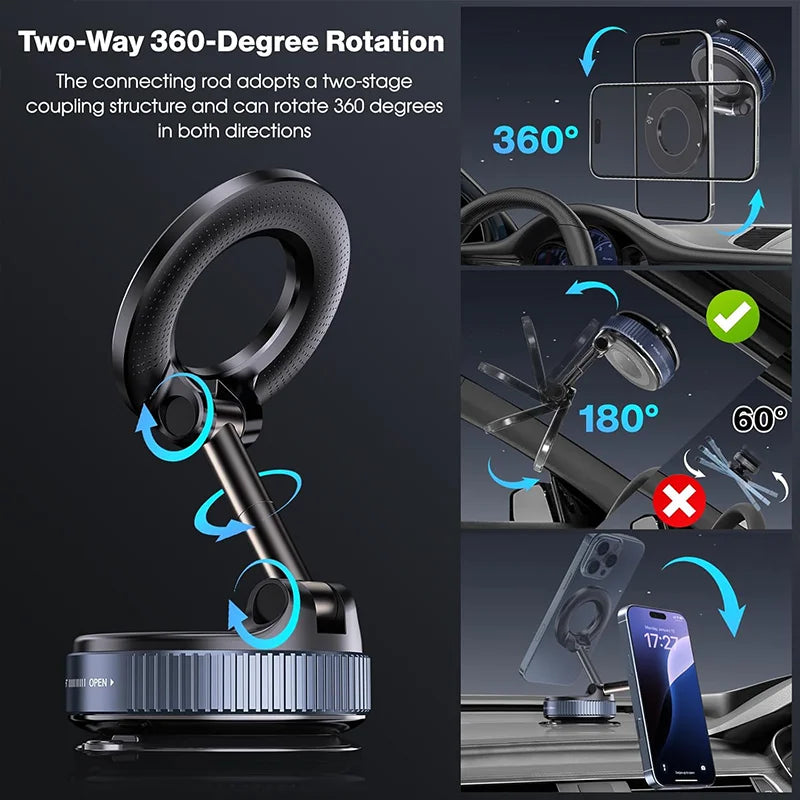 Car Phone Magnetic Stand Mechanical Vacuum Suction Cup Rotate 360°