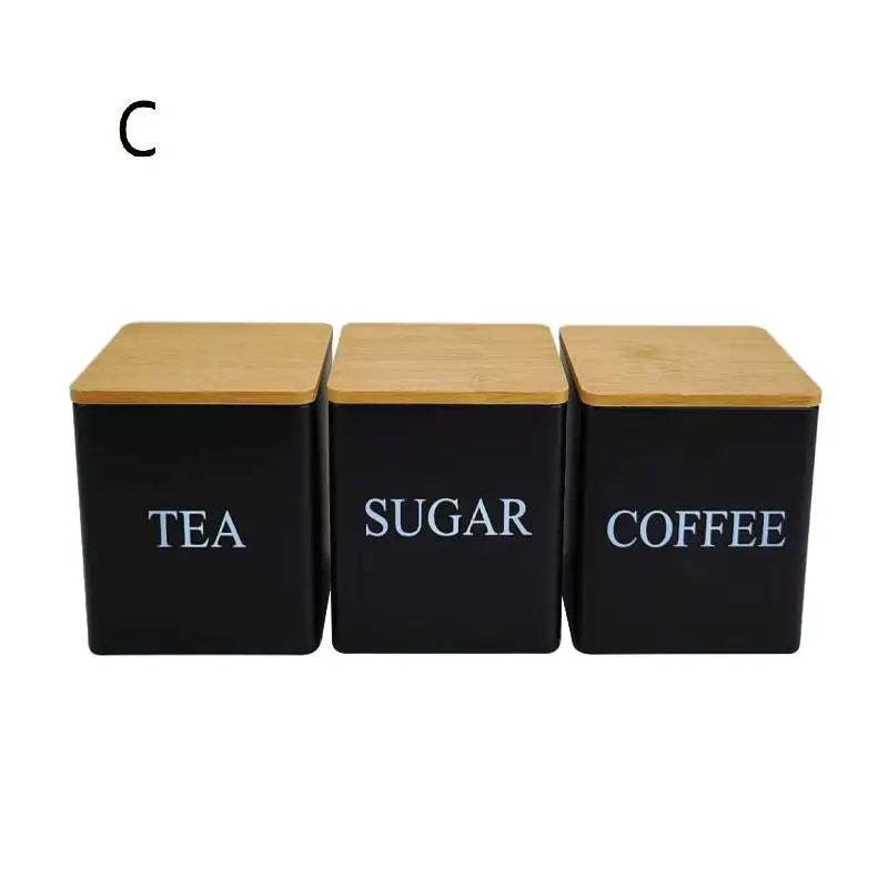 3Pcs 1L Coffee Bean Storage Canisters Tea Sugar Vacuum Sealed Jars Iron Canisters Heat Kitchen Cream Can Airtight Lid