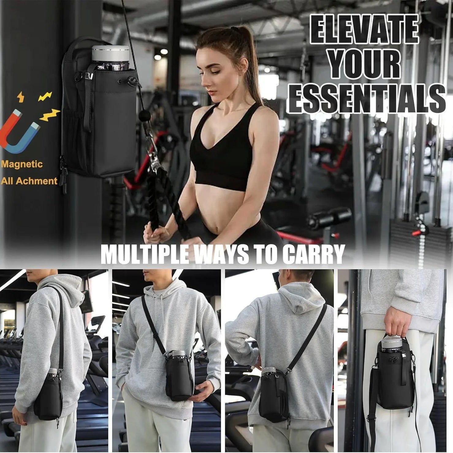 Super Strong Magnetic Gym Bag For Phone Water Bottle Portable Fitness Storage
