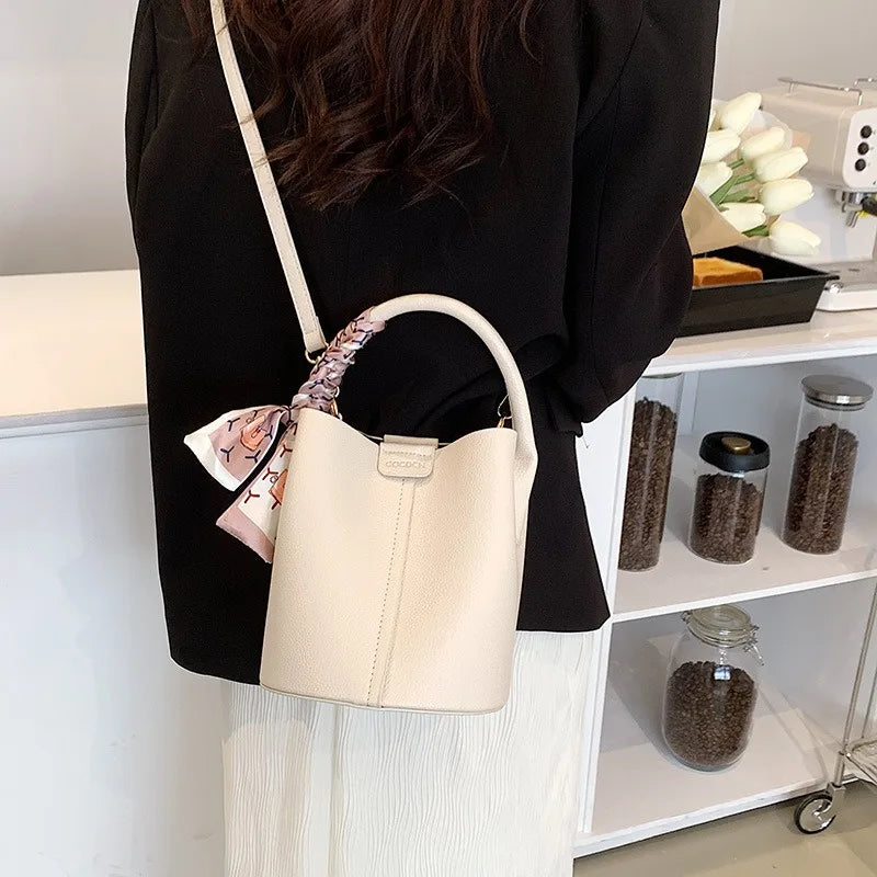 Jo Versatile Designer-Style Bucket Bag with Scarf Detail