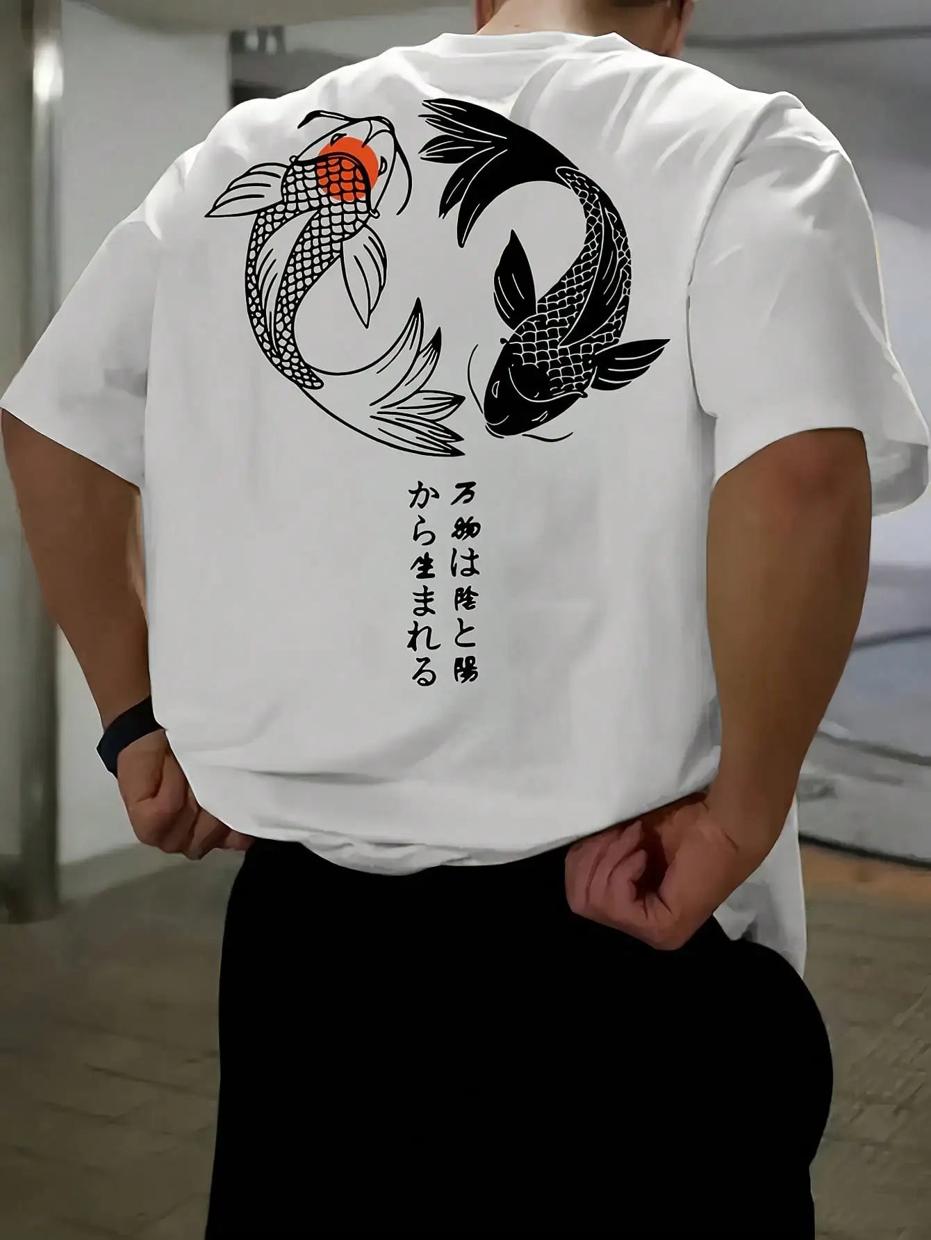 Jo Japanese Koi Harajuku Illustration Pattern T-Shirt Men