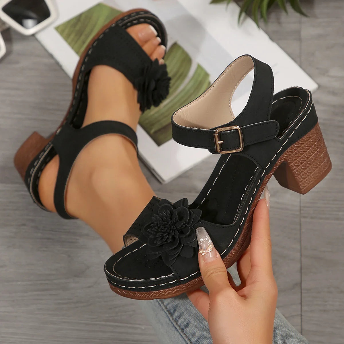 Jo Summer Garden Floral Thick-Heel Sandals
