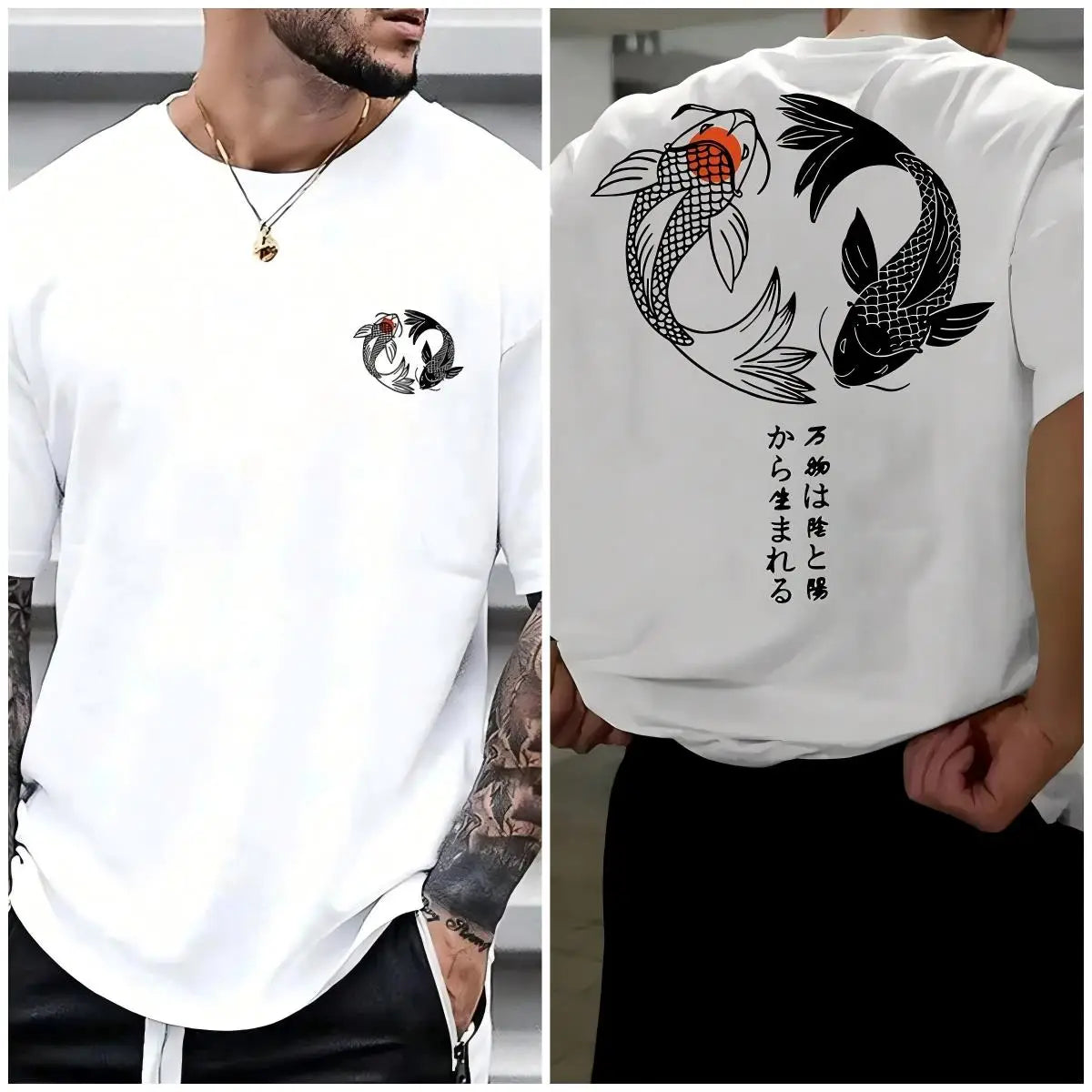 Jo Japanese Koi Harajuku Illustration Pattern T-Shirt Men