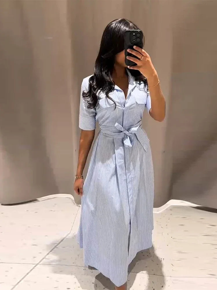 Jo Riviera Blue Striped Shirt Dress