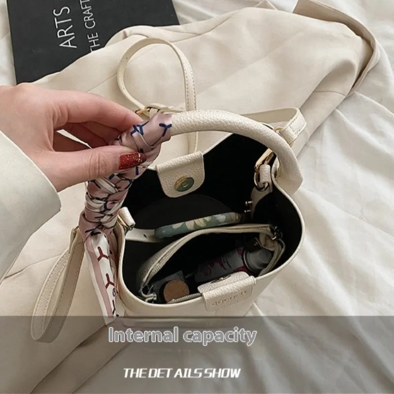 Jo Versatile Designer-Style Bucket Bag with Scarf Detail