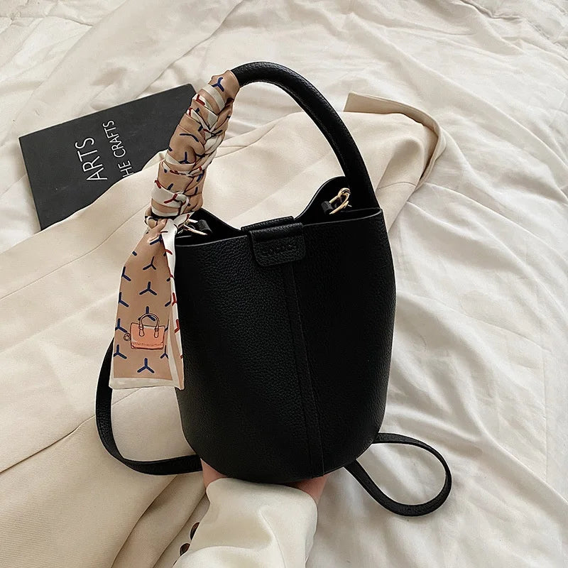 Jo Versatile Designer-Style Bucket Bag with Scarf Detail