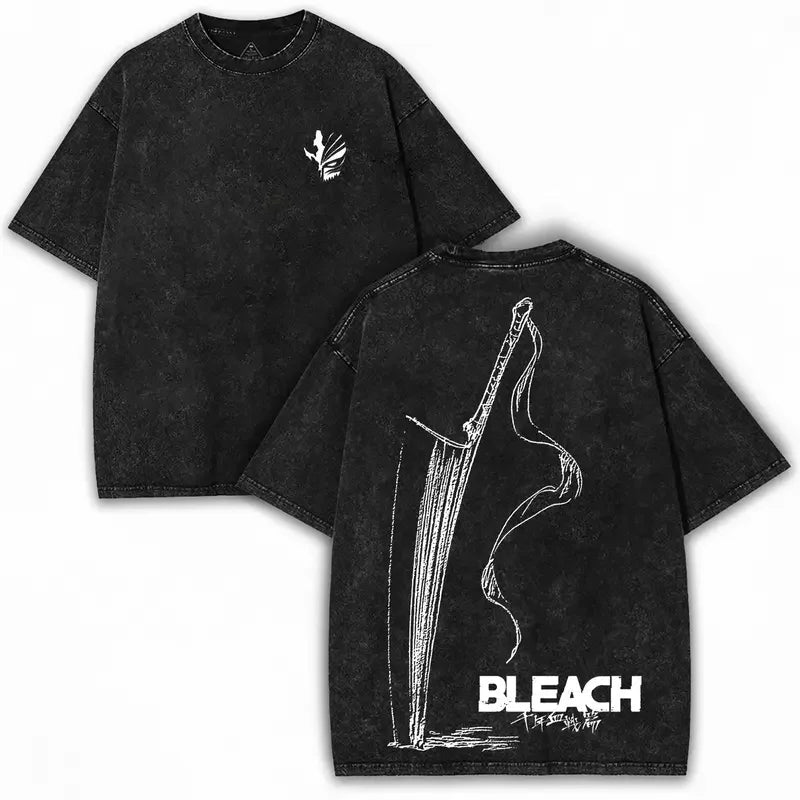 Jo 2025 Japan Zangetsu Graphic T-shirt BLEACH Anime Vintage Washed Oversized T Shirt Men