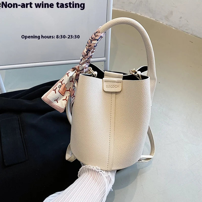 Jo Versatile Designer-Style Bucket Bag with Scarf Detail