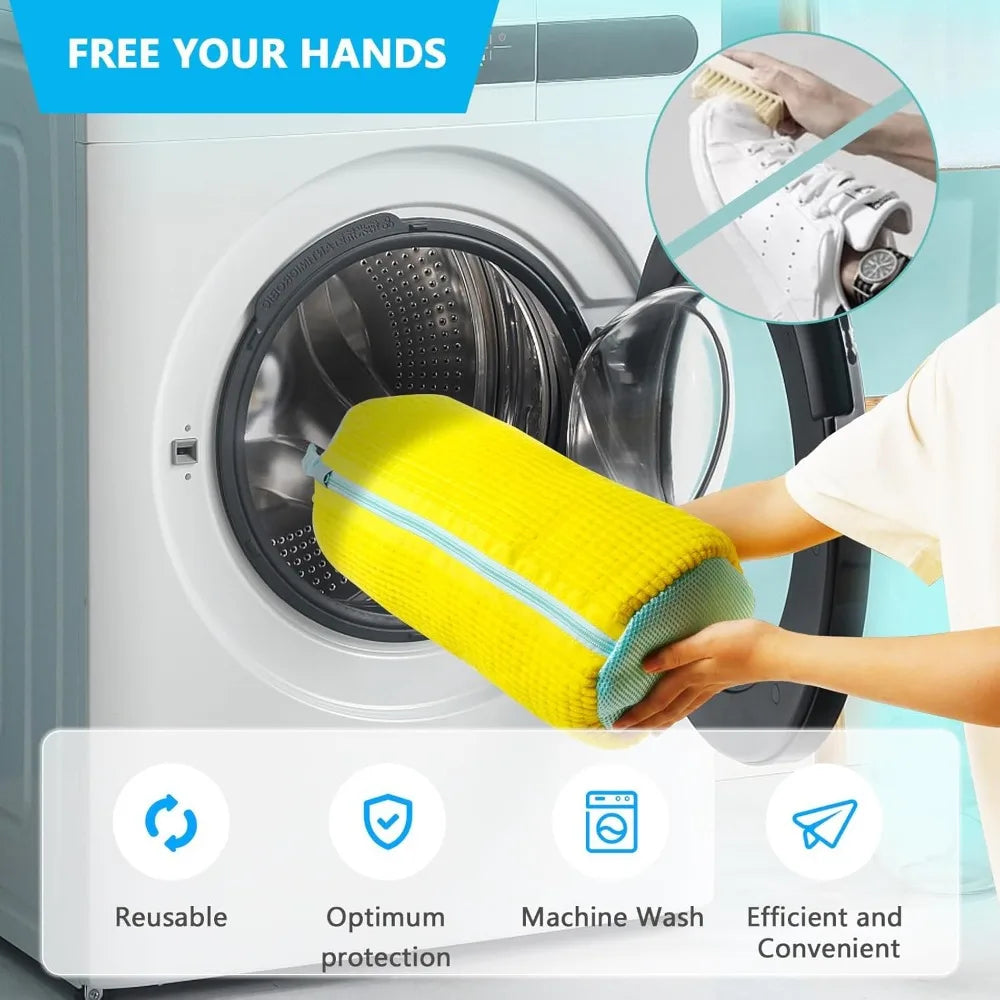 Jo Durable 360° Mesh Shoe Laundry Bag for Sneakers yellow color