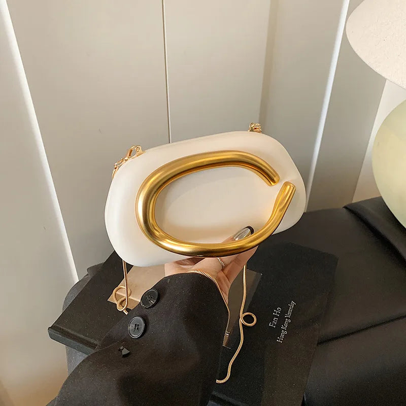 New Clutch Bag Metal Handle Design Evening Bag