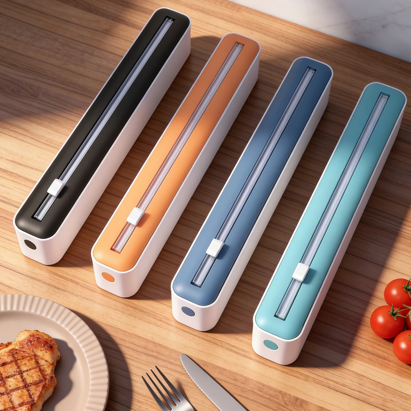 Plastic Wrap Cutter, Available in Four Colors with Accessories, Wall-Mountable, Suitable for Kitchens and Dining Rooms.