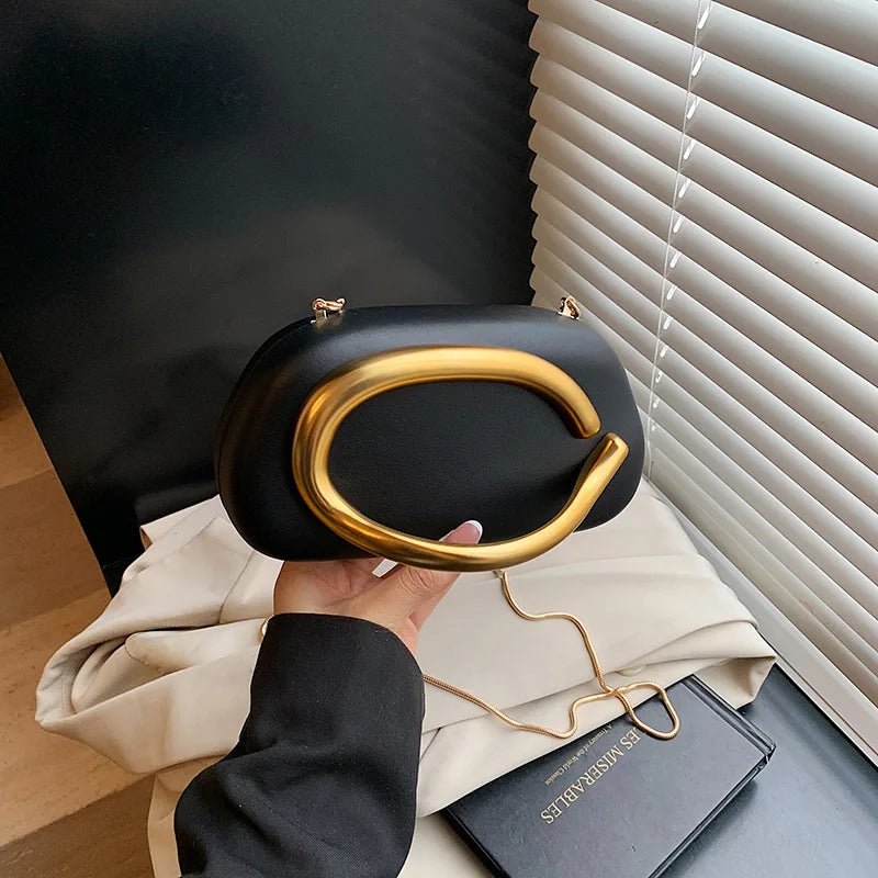 New Clutch Bag Metal Handle Design Evening Bag