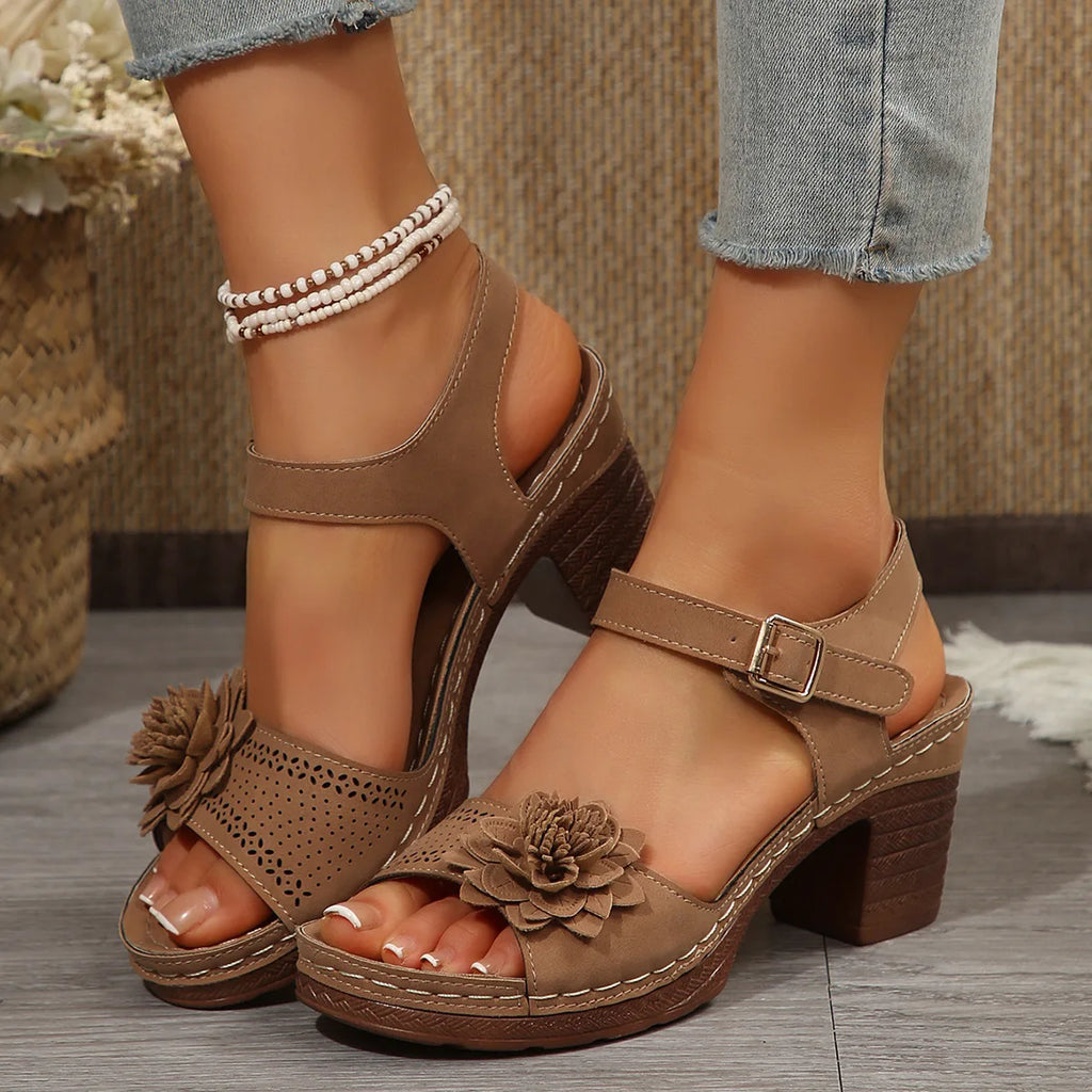 Jo Summer Garden Floral Thick-Heel Sandals