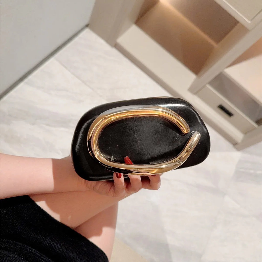 Jo Gold Metal Closure Box Clutch Bag Women