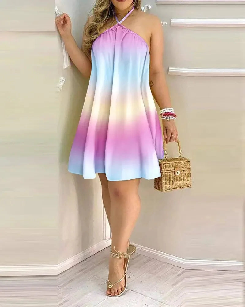 Jo Tropical Print Halter Neck Dress