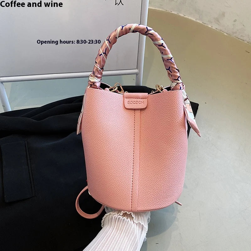 Jo Versatile Designer-Style Bucket Bag with Scarf Detail