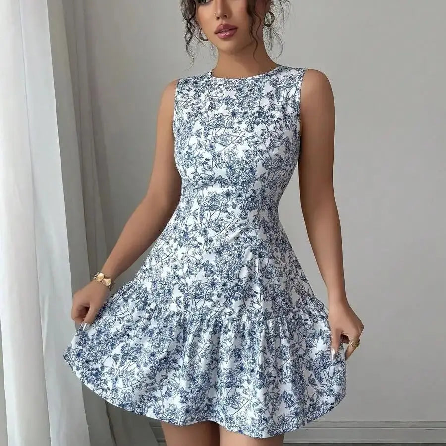 Jo Spring/Summer Boho And French-Style Blue And White Floral Dress
