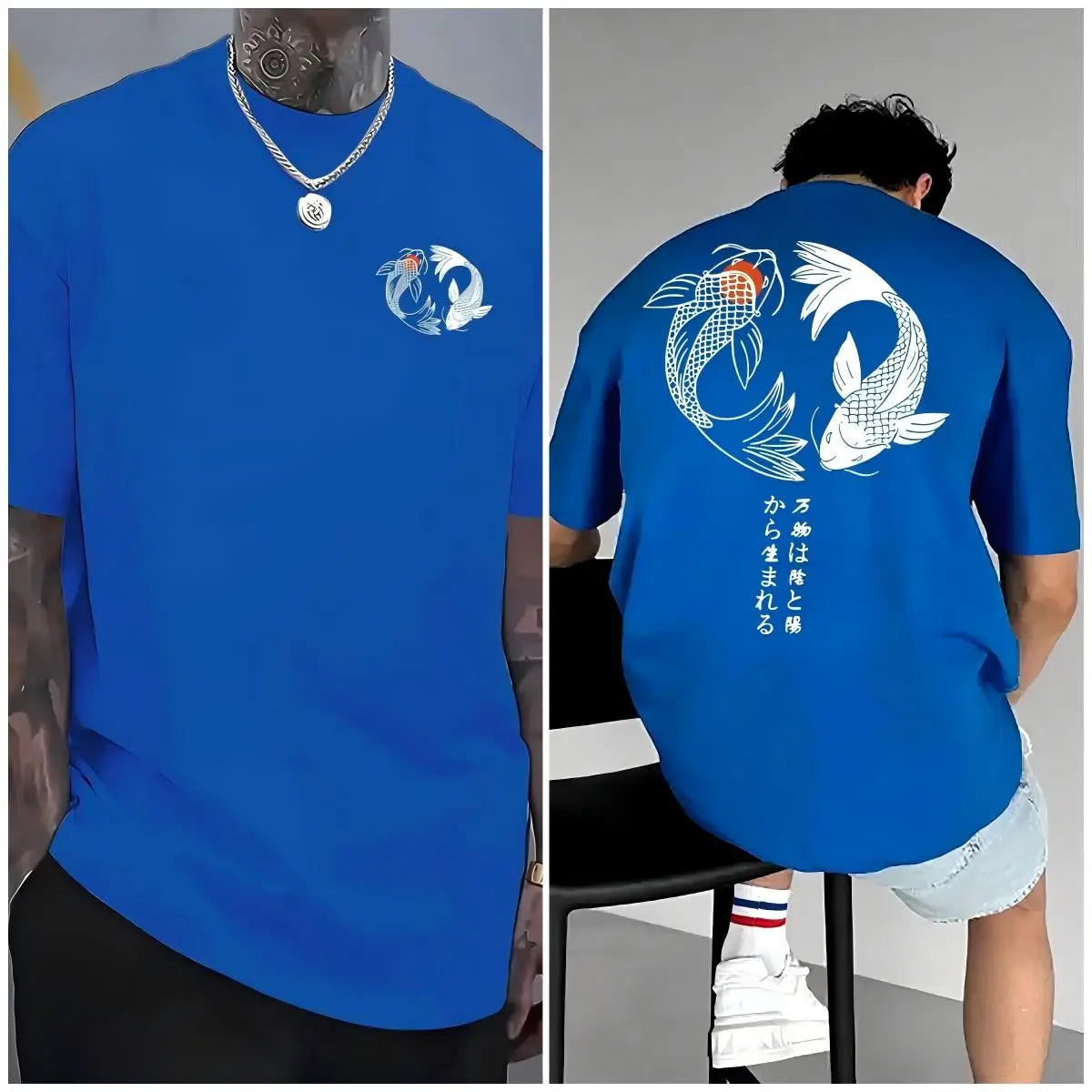 Jo Japanese Koi Harajuku Illustration Pattern T-Shirt Men