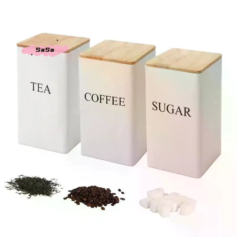 3Pcs 1L Coffee Bean Storage Canisters Tea Sugar Vacuum Sealed Jars Iron Canisters Heat Kitchen Cream Can Airtight Lid