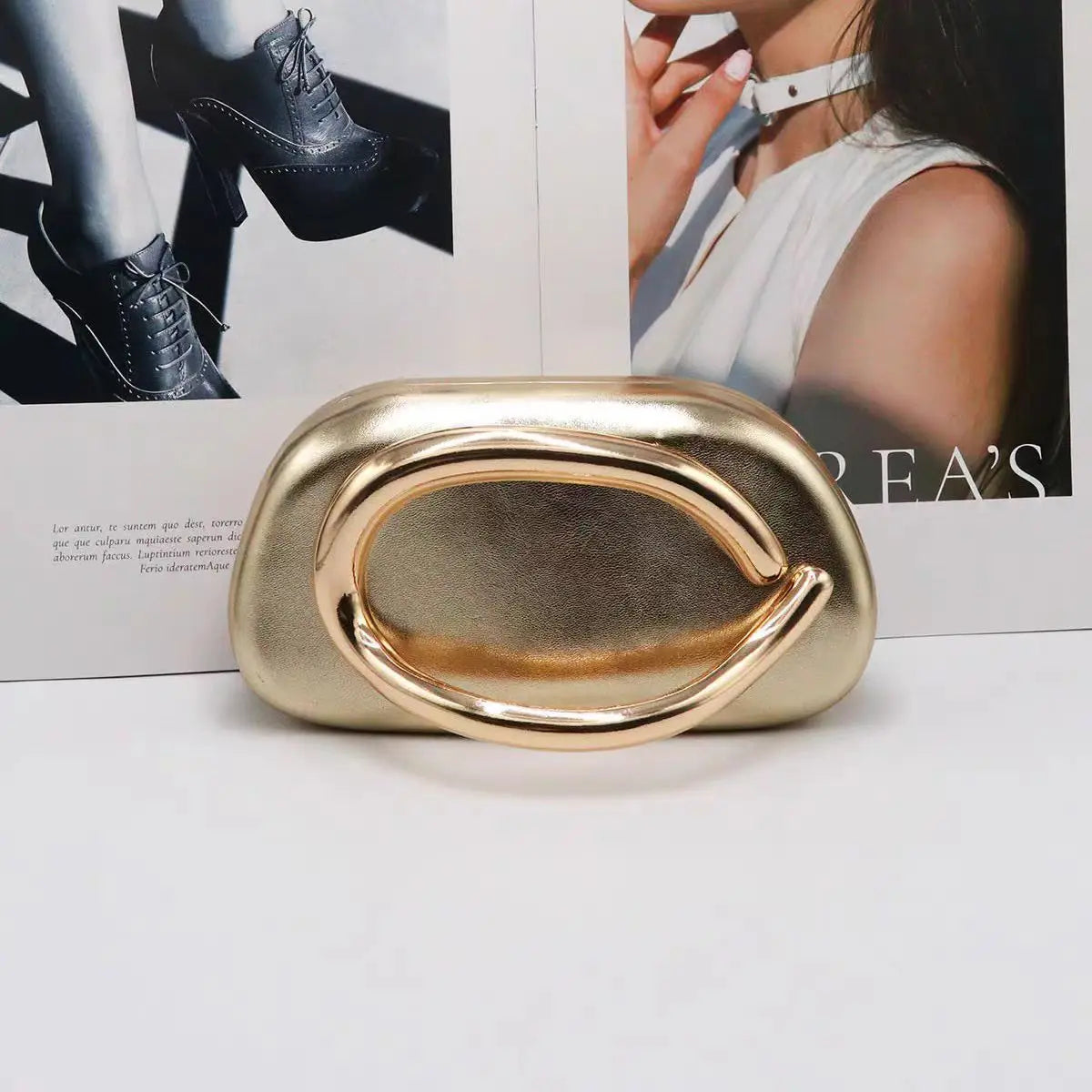 Jo Gold Metal Closure Box Clutch Bag Women