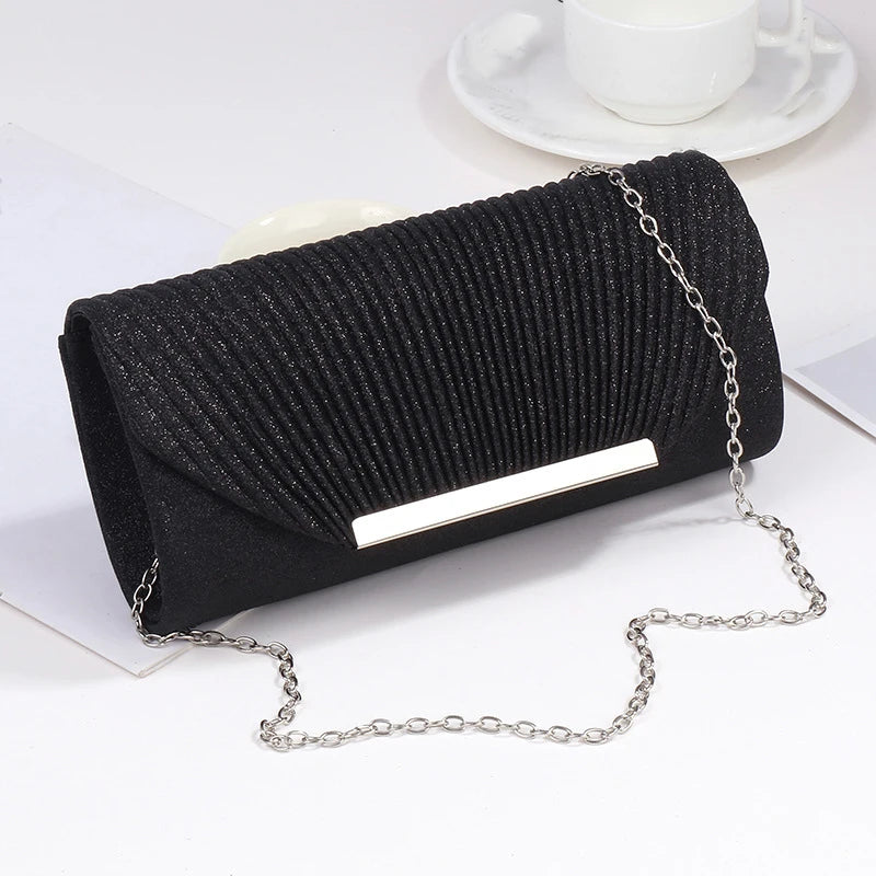 Elegant Pleated Chain Evening Clutch