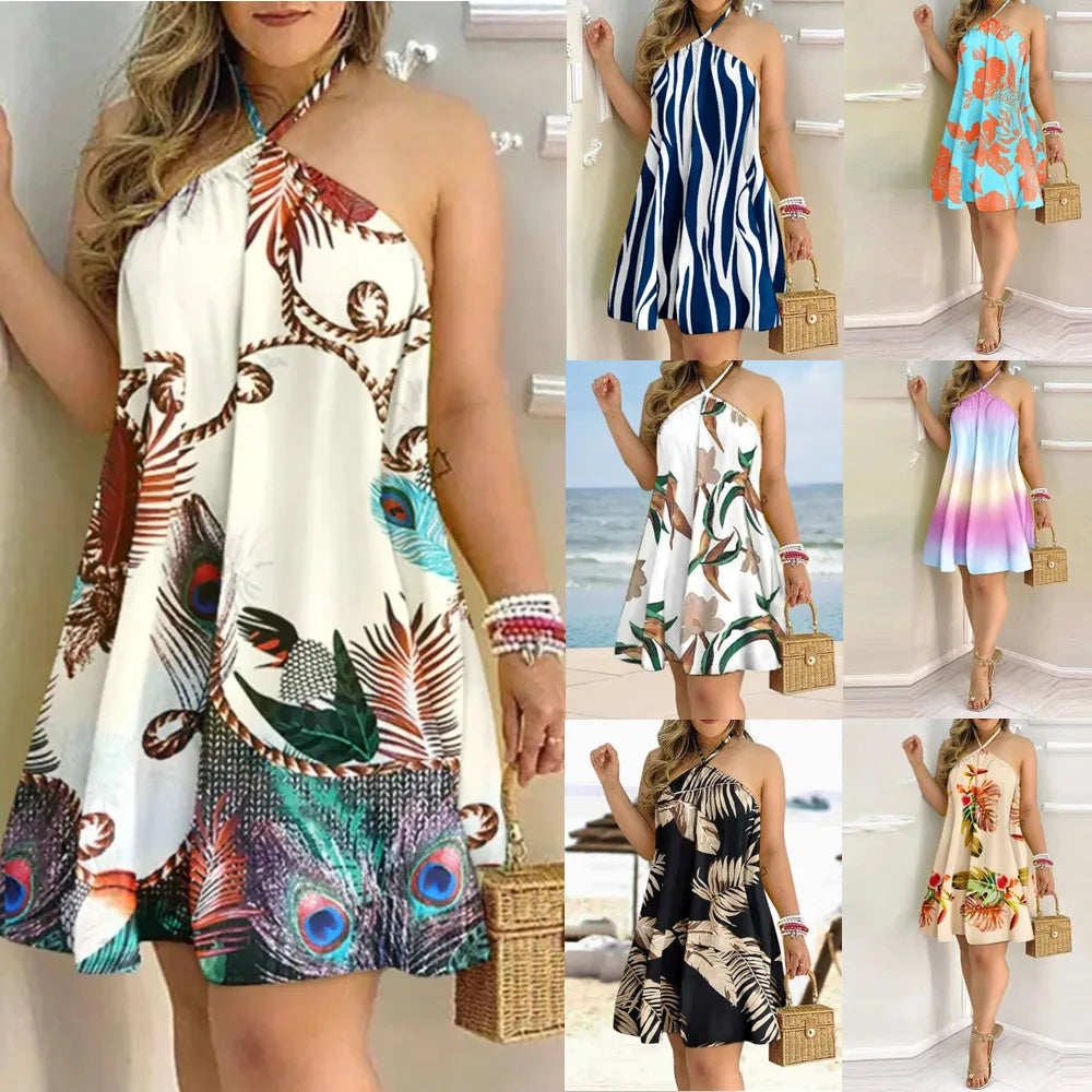 Jo Tropical Print Halter Neck Dress
