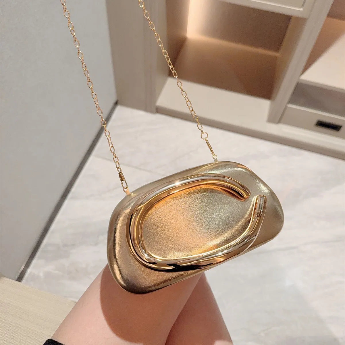Jo Gold Metal Closure Box Clutch Bag Women