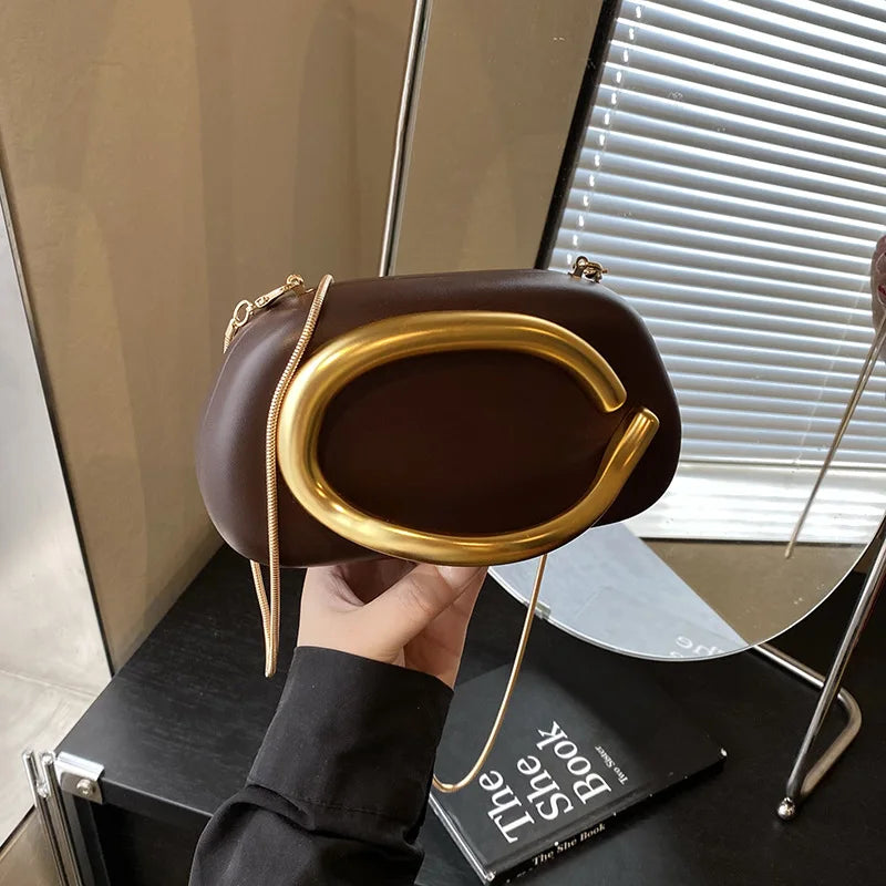 New Clutch Bag Metal Handle Design Evening Bag