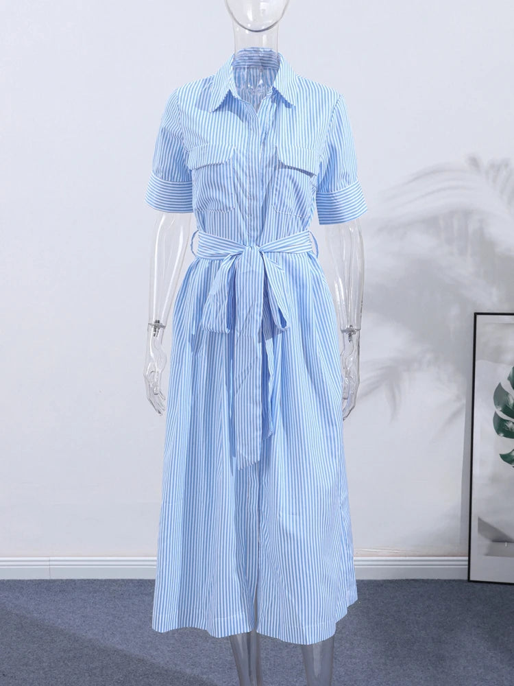 Jo Riviera Blue Striped Shirt Dress