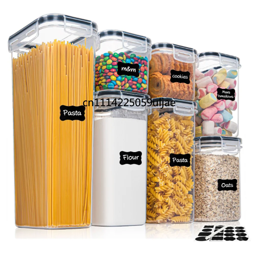 Kitchen 7pcs Food Containers Set BPA Free Plastic Airtight Storage Box With 10stickers and Pen