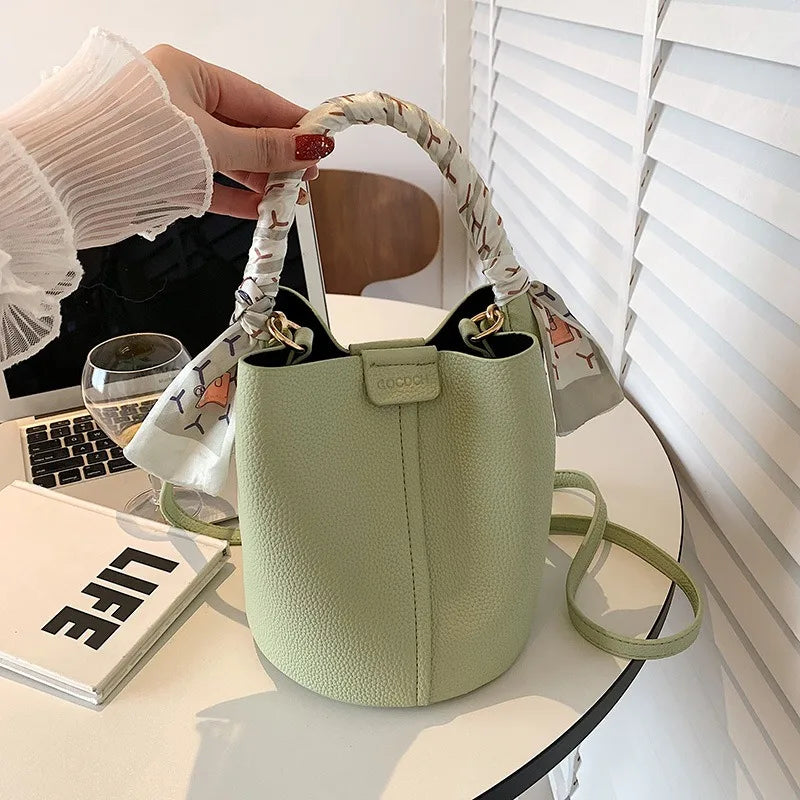 Jo Versatile Designer-Style Bucket Bag with Scarf Detail
