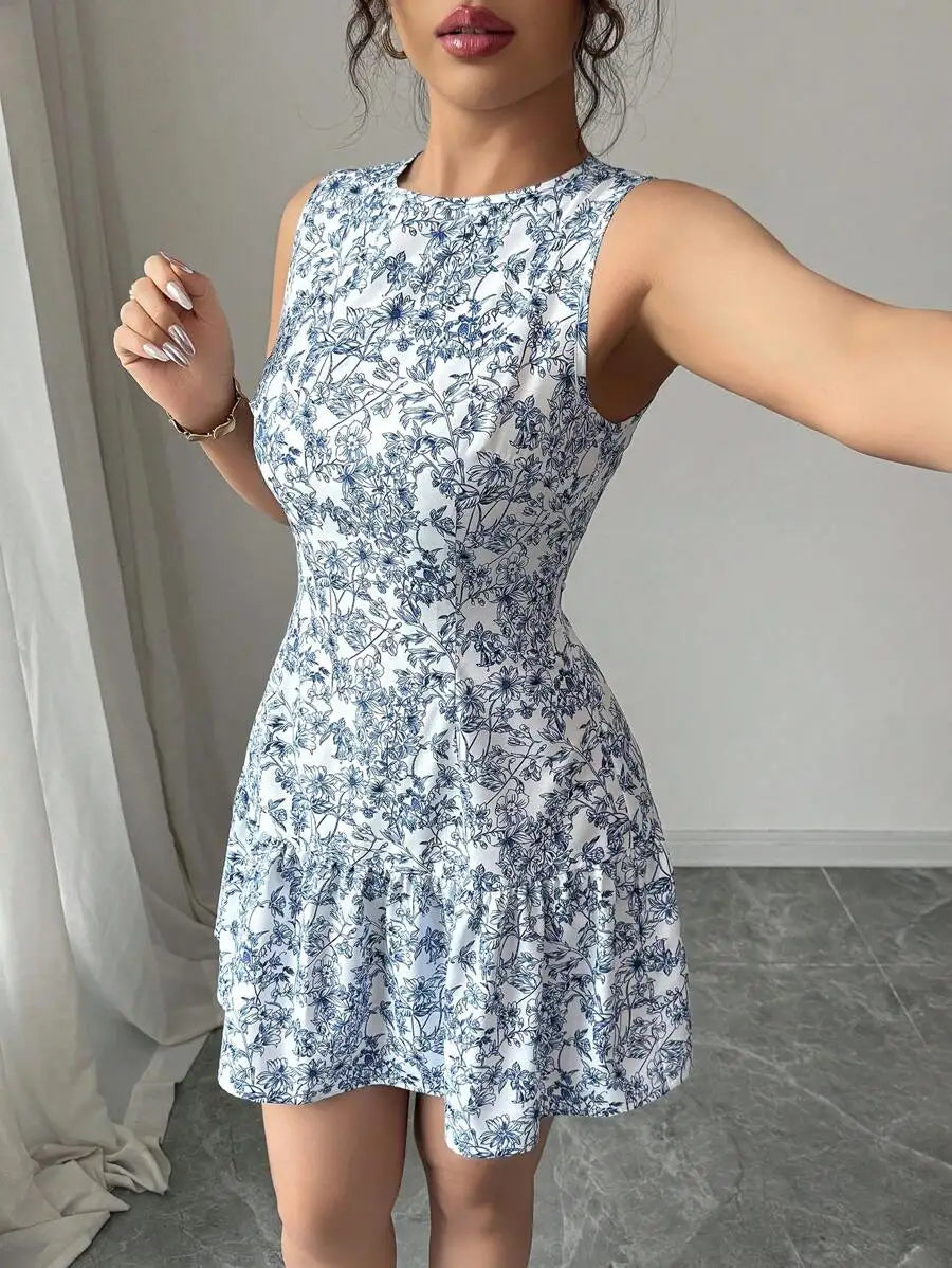 Jo Spring/Summer Boho And French-Style Blue And White Floral Dress
