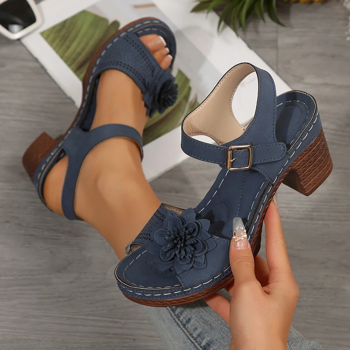 Jo Summer Garden Floral Thick-Heel Sandals