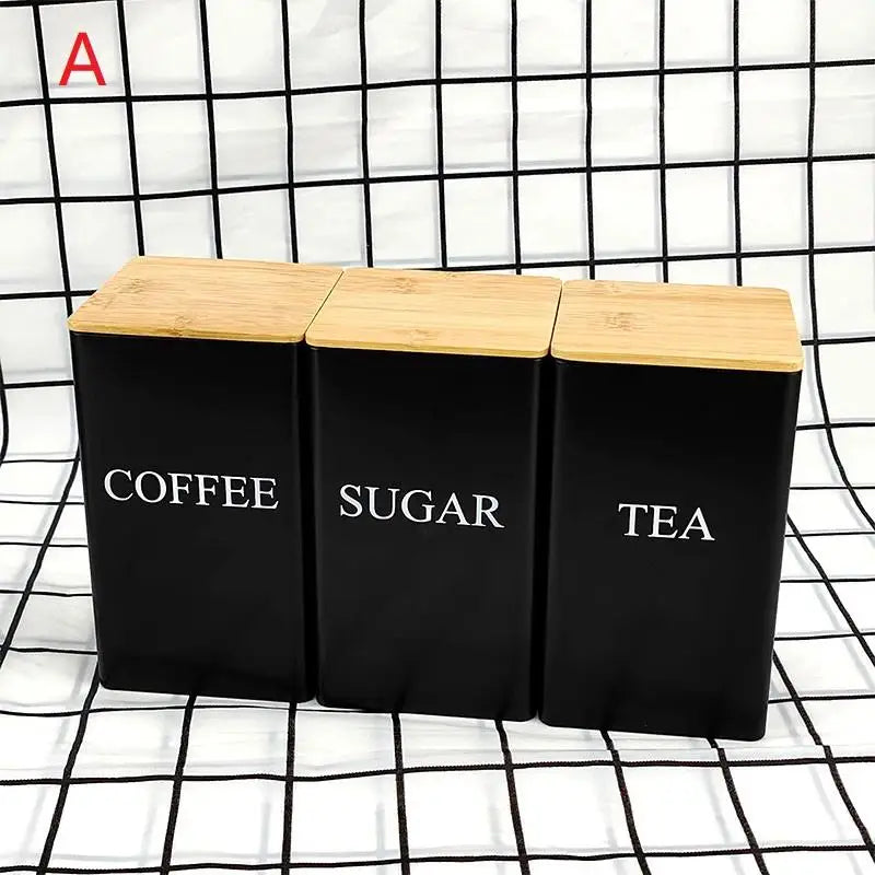3Pcs 1L Coffee Bean Storage Canisters Tea Sugar Vacuum Sealed Jars Iron Canisters Heat Kitchen Cream Can Airtight Lid