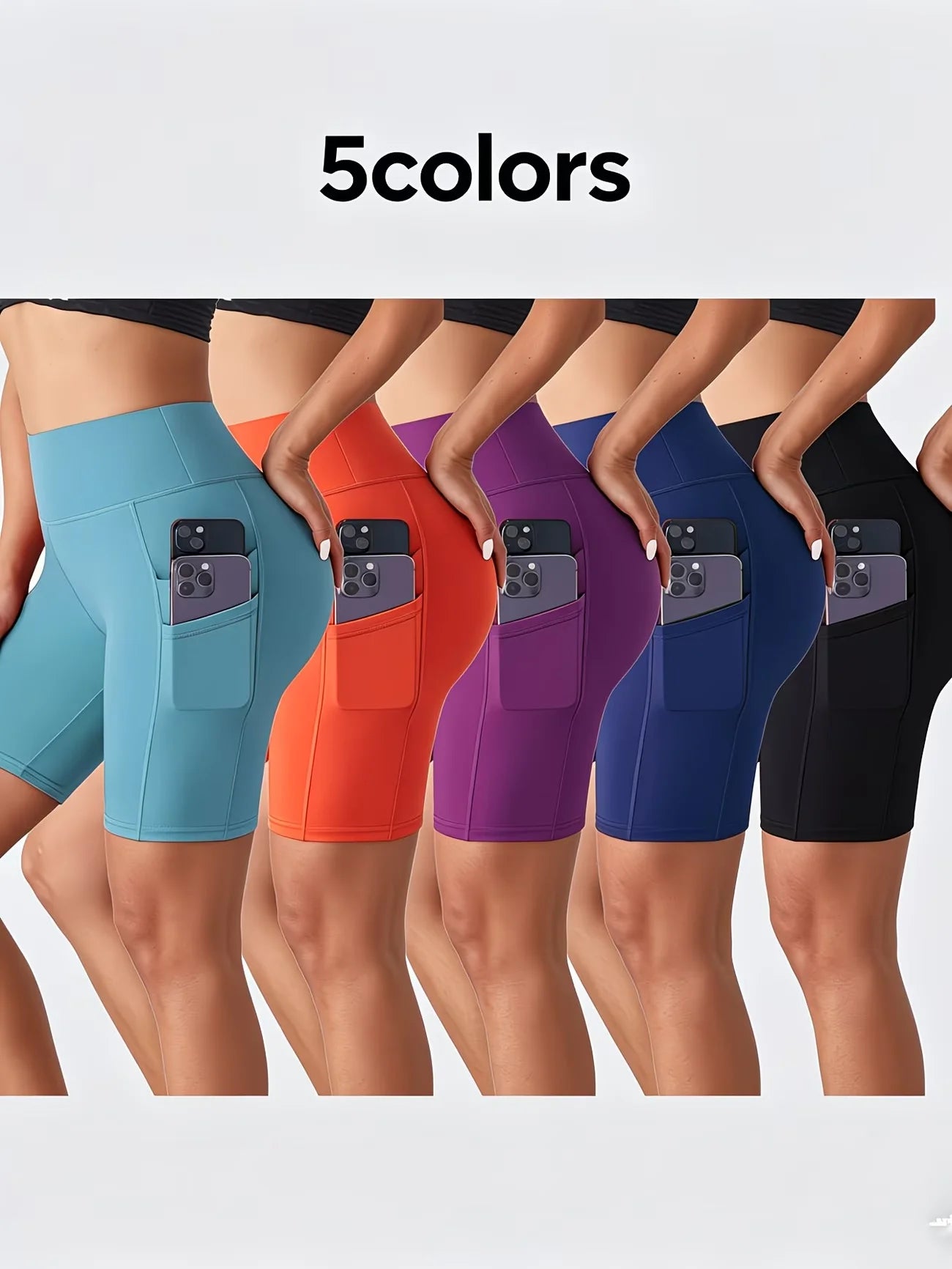 Side Pockets Solid Color Women Yoga Shorts Jogging Running Fitness Sportswear High-waist Sporty Shorts Skinny Shorts