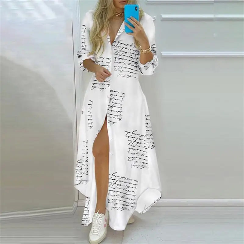Jo Boho Print Turn-Down Collar Maxi Dress