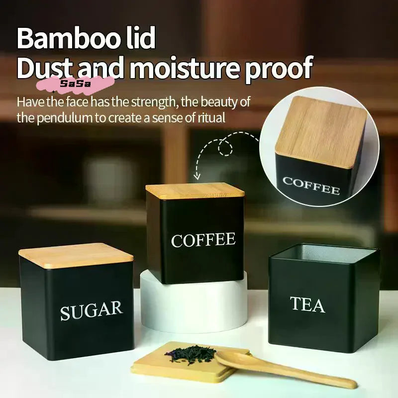 3Pcs 1L Coffee Bean Storage Canisters Tea Sugar Vacuum Sealed Jars Iron Canisters Heat Kitchen Cream Can Airtight Lid
