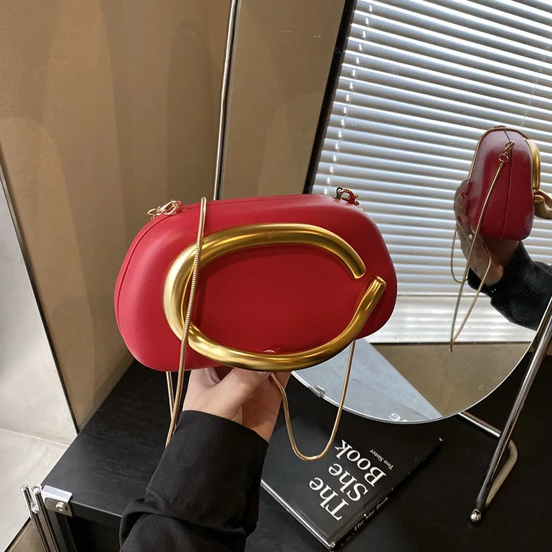 New Clutch Bag Metal Handle Design Evening Bag