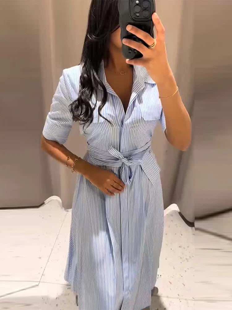 Jo Riviera Blue Striped Shirt Dress