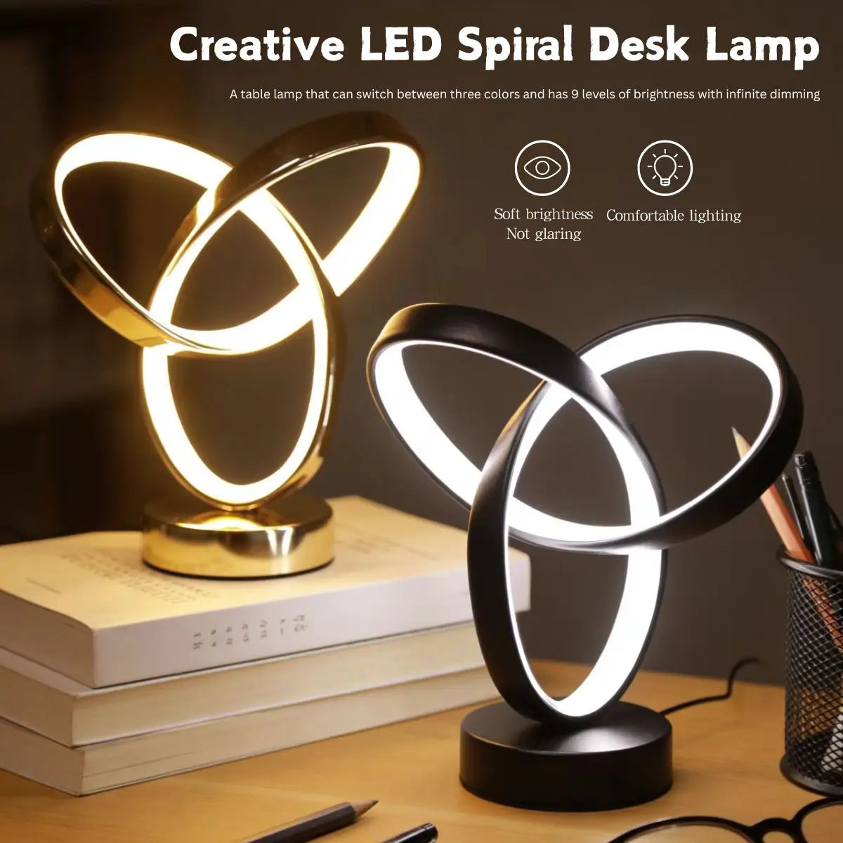 USB Creative Modern Art Desk Lamp Tri Color Lighting Suitable for Bedroom, Living Room, Office, Bedside and Other Scenes