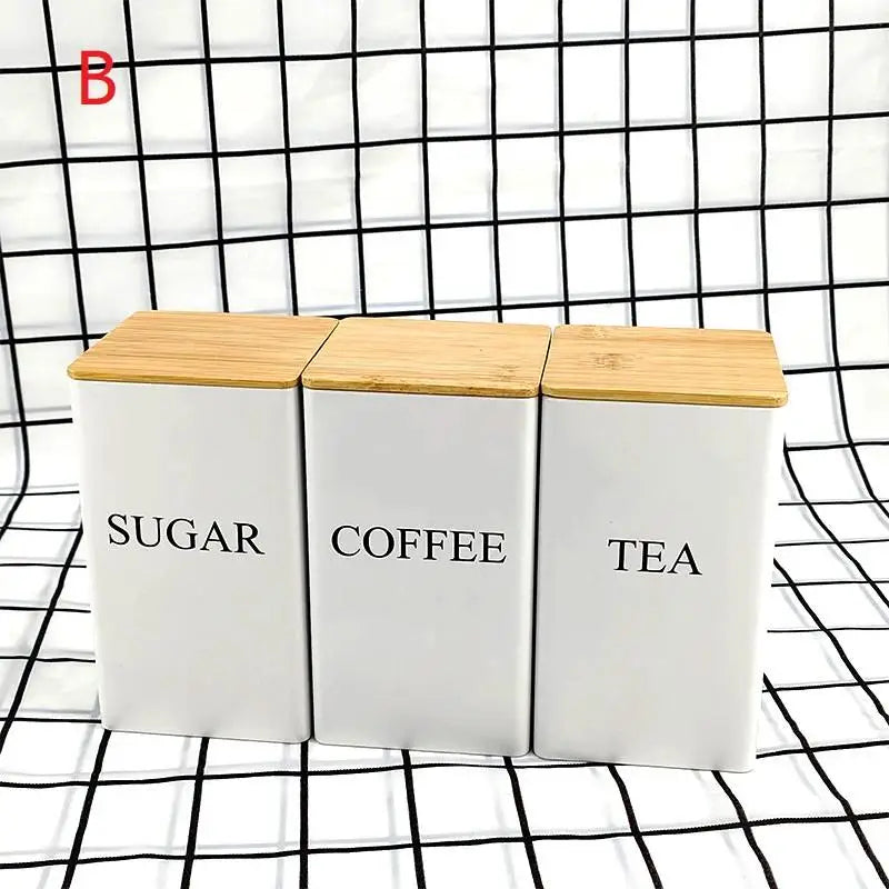 3Pcs 1L Coffee Bean Storage Canisters Tea Sugar Vacuum Sealed Jars Iron Canisters Heat Kitchen Cream Can Airtight Lid