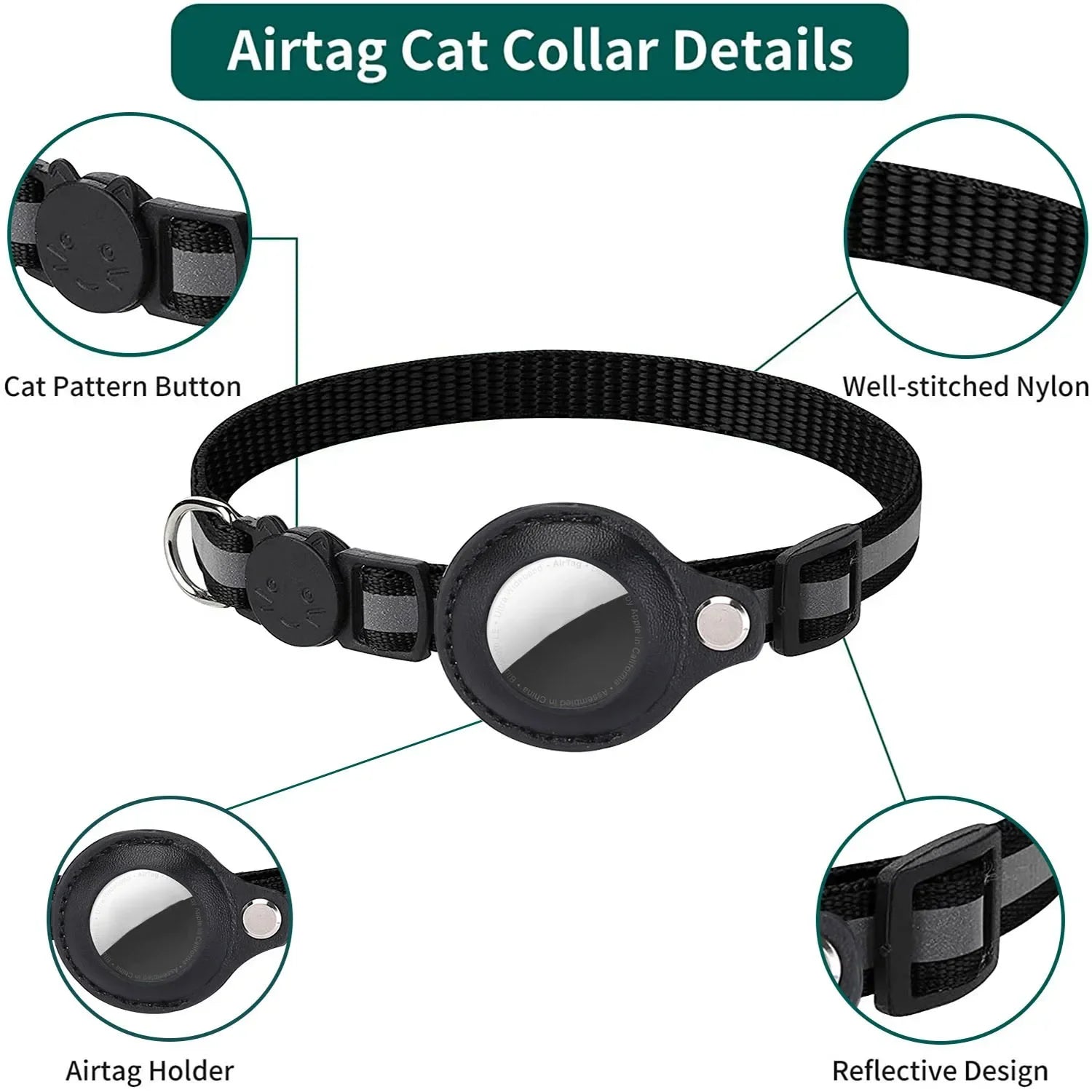 Jo Safeguard Reflective AirTag Cat Collar
