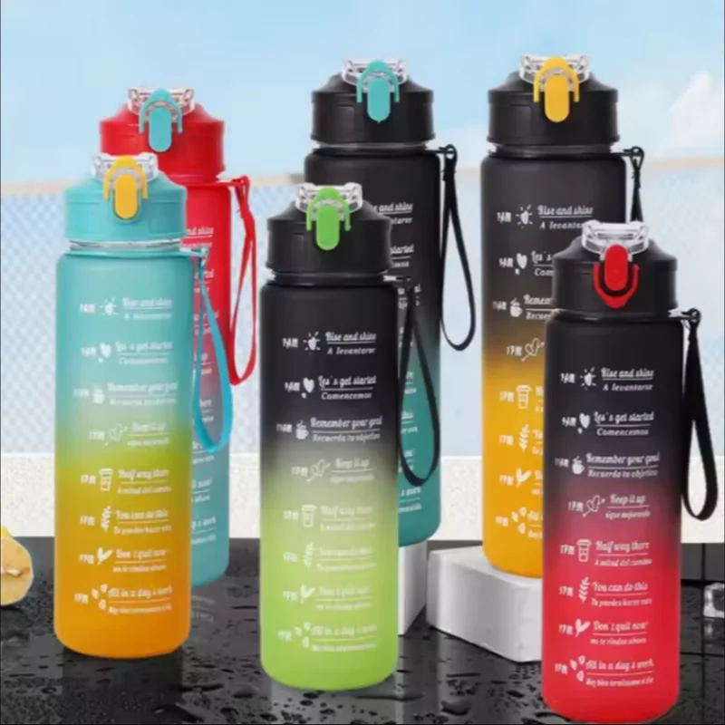 Large Capacity Sports Water Bottle Leak Proof Plastic Drinking Cup With Time Scale Suitable For Travel Fitness Sports