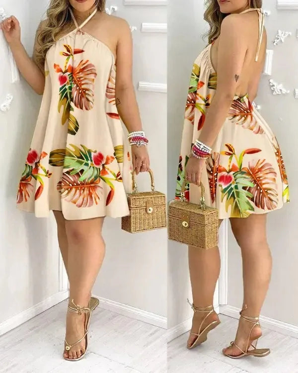 Jo Sunset Breeze Tropical Halter Dress