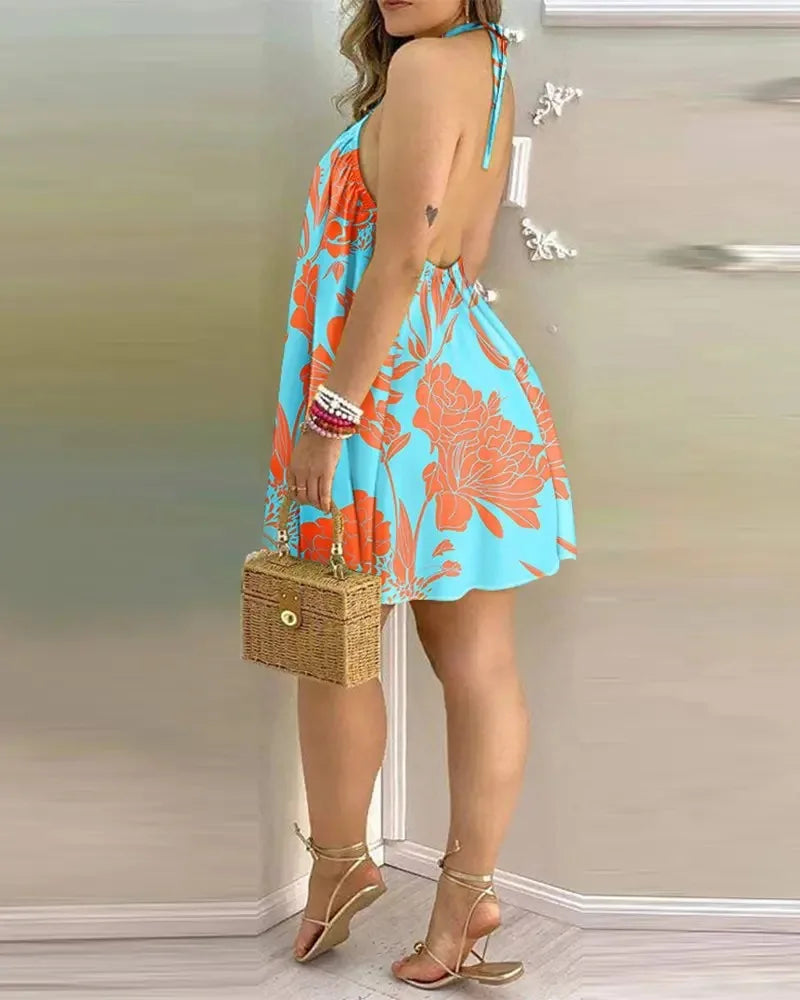 Jo Sunset Breeze Tropical Halter Dress