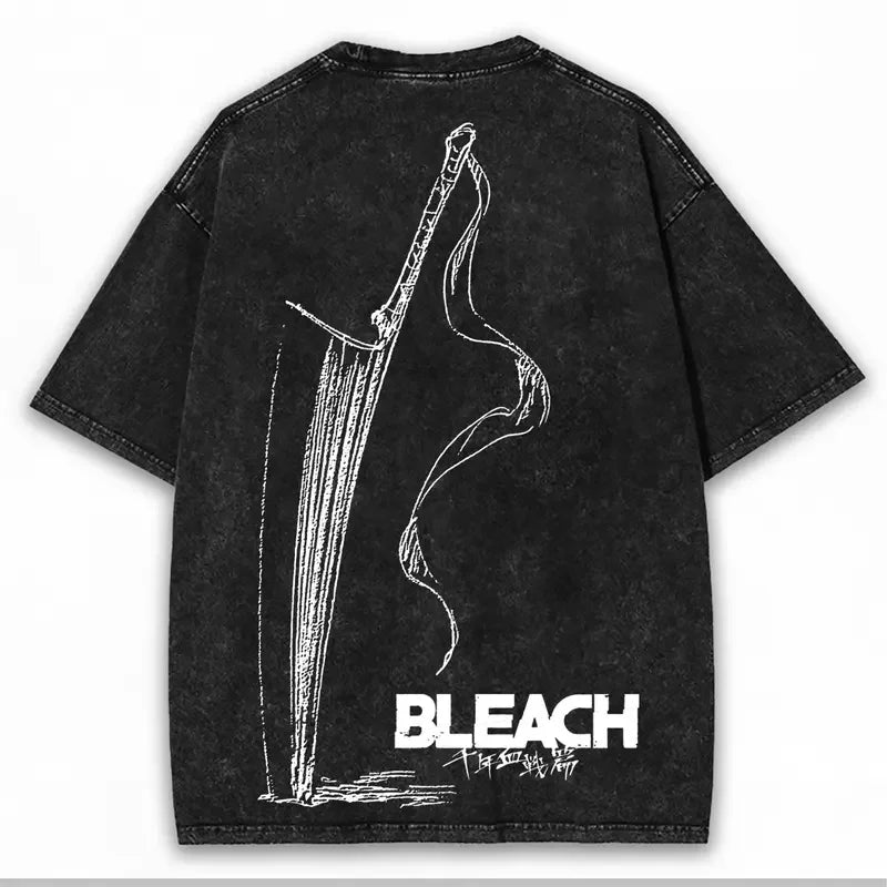Jo 2025 Japan Zangetsu Graphic T-shirt BLEACH Anime Vintage Washed Oversized T Shirt Men