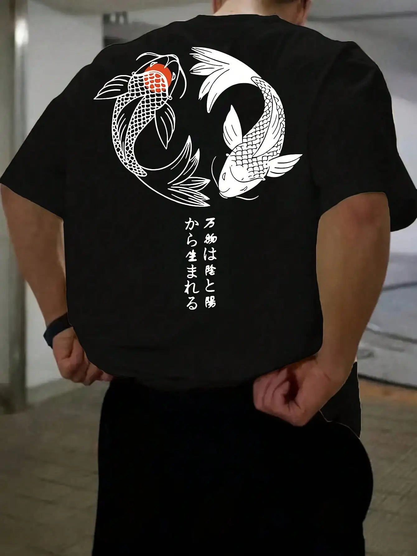 Jo Japanese Koi Harajuku Illustration Pattern T-Shirt Men
